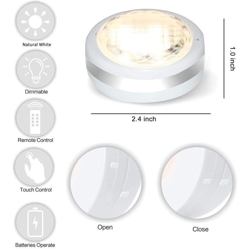 Starxing Puck Lights with Remote, Battery Operated Under Cabinet Lighting, Led Tap Light with Remote Control, Locker Light Closet Light, 4000K Natural White (6PK) - Image 2